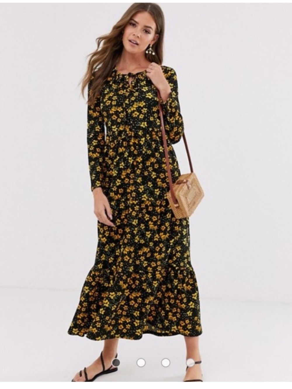 Free People Tiers Of Joy Midi Dress Floral Black Size M - Picture 3 of 7